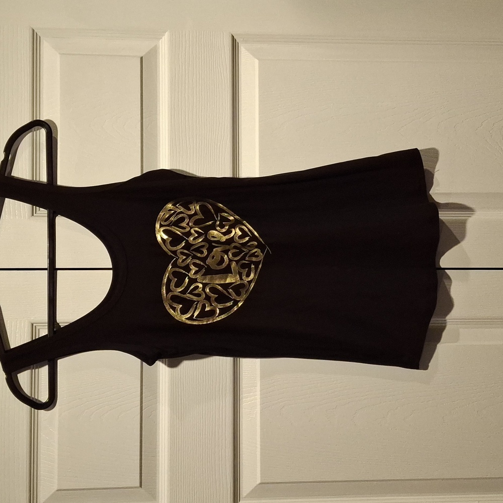 No Boundaries Black Stretch Tank with Gold Love Design